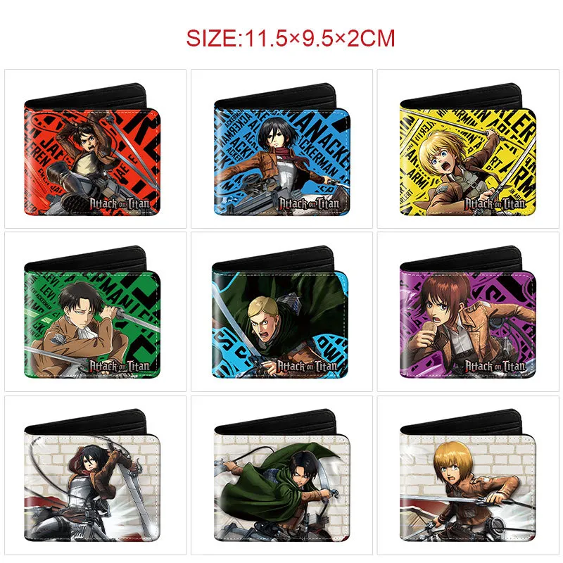 Attack on Titan Inspired Trendy Bi-Fold Wallet – Eren Yeager & Levi Ackerman Print Card Holder with Coin Pocket & ID Window, Fashionable PU Leather Billfold for Fans & Students